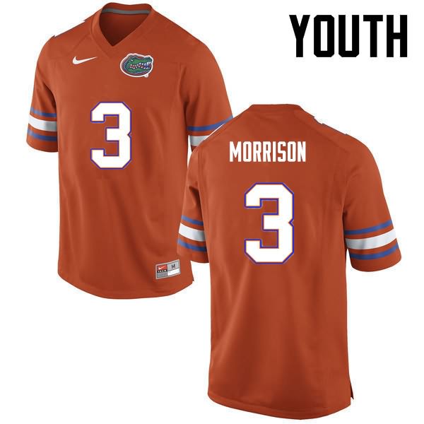 NCAA Florida Gators Antonio Morrison Youth #3 Nike Orange Stitched Authentic College Football Jersey BKA6164OE